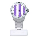 Vertical Stripes - White and Dark Pastel Purple Nurses Watch