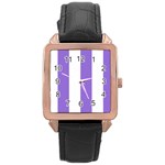 Vertical Stripes - White and Dark Pastel Purple Rose Gold Leather Watch