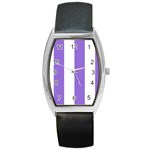 Vertical Stripes - White and Dark Pastel Purple Barrel Style Metal Watch