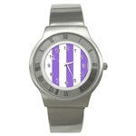Vertical Stripes - White and Dark Pastel Purple Stainless Steel Watch