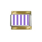 Vertical Stripes - White and Dark Pastel Purple Gold Trim Italian Charm (9mm)