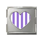 Vertical Stripes - White and Dark Pastel Purple Mega Link Heart Italian Charm (18mm)