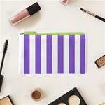 Vertical Stripes - White and Dark Pastel Purple Canvas Cosmetic Bag (XS)