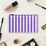 Vertical Stripes - White and Dark Pastel Purple Cosmetic Bag (S)