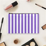 Vertical Stripes - White and Dark Pastel Purple Cosmetic Bag (M)