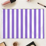 Vertical Stripes - White and Dark Pastel Purple Cosmetic Bag (XXL)