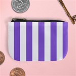 Vertical Stripes - White and Dark Pastel Purple Mini Coin Purse