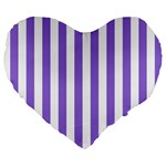 Vertical Stripes - White and Dark Pastel Purple Large 19  Premium Flano Heart Shape Cushion