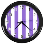 Vertical Stripes - White and Dark Pastel Purple Wall Clock (Black)
