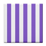 Vertical Stripes - White and Dark Pastel Purple Tile Coaster