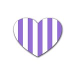 Vertical Stripes - White and Dark Pastel Purple Rubber Coaster (Heart)