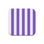 Vertical Stripes - White and Dark Pastel Purple Rubber Coaster (Square)