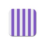 Vertical Stripes - White and Dark Pastel Purple Rubber Square Coaster (4 pack)