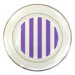 Vertical Stripes - White and Dark Pastel Purple Porcelain Plate