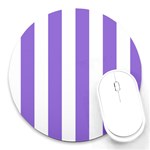 Vertical Stripes - White and Dark Pastel Purple Round Mousepad