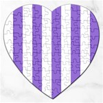 Vertical Stripes - White and Dark Pastel Purple Jigsaw Puzzle (Heart)