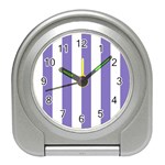 Vertical Stripes - White and Ube Violet Desk Alarm Clock