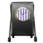 Vertical Stripes - White and Ube Violet Pen Holder Desk Clock
