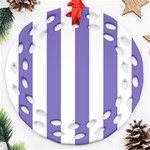 Vertical Stripes - White and Ube Violet Ornament (Round Filigree)