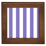 Vertical Stripes - White and Ube Violet Framed Tile