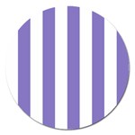 Vertical Stripes - White and Ube Violet Magnet 5  (Round)