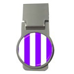 Vertical Stripes - White and Violet Money Clip (Round)