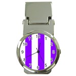 Vertical Stripes - White and Violet Money Clip Watch