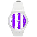 Vertical Stripes - White and Violet Round Plastic Sport Watch (M)