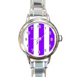 Vertical Stripes - White and Violet Round Italian Charm Watch
