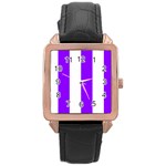 Vertical Stripes - White and Violet Rose Gold Leather Watch