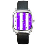 Vertical Stripes - White and Violet Square Metal Watch