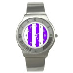 Vertical Stripes - White and Violet Stainless Steel Watch