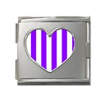 Vertical Stripes - White and Violet Mega Link Heart Italian Charm (18mm)