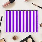 Vertical Stripes - White and Violet Cosmetic Bag (L)