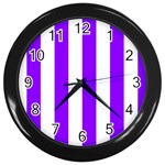 Vertical Stripes - White and Violet Wall Clock (Black)