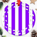 Vertical Stripes - White and Violet Round Filigree Ornament (Two Sides)