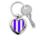 Vertical Stripes - White and Indigo Violet Key Chain (Heart)