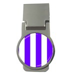 Vertical Stripes - White and Indigo Violet Money Clip (Round)