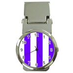 Vertical Stripes - White and Indigo Violet Money Clip Watch