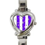 Vertical Stripes - White and Indigo Violet Heart Italian Charm Watch