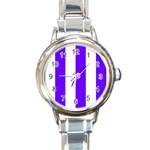 Vertical Stripes - White and Indigo Violet Round Italian Charm Watch