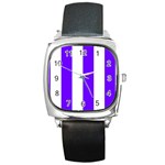 Vertical Stripes - White and Indigo Violet Square Metal Watch