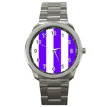 Vertical Stripes - White and Indigo Violet Sport Metal Watch