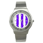 Vertical Stripes - White and Indigo Violet Stainless Steel Watch