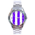 Vertical Stripes - White and Indigo Violet Stainless Steel Analogue Watch