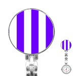 Vertical Stripes - White and Indigo Violet Stainless Steel Nurses Watch