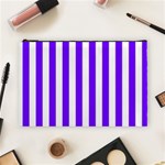 Vertical Stripes - White and Indigo Violet Cosmetic Bag (L)