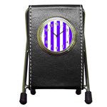 Vertical Stripes - White and Indigo Violet Pen Holder Desk Clock