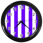 Vertical Stripes - White and Indigo Violet Wall Clock (Black)