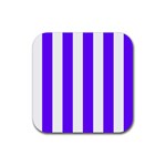 Vertical Stripes - White and Indigo Violet Rubber Coaster (Square)